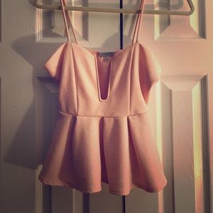 LOW CUT PINK PEPLUM TOP
